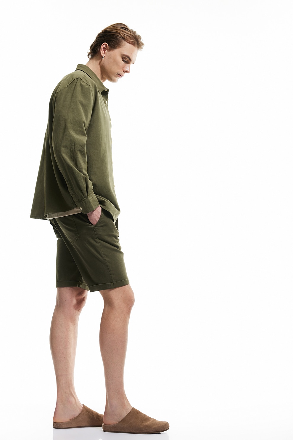 KOTON, Bermude chino cu croiala slim-fit, Verde masliniu, 38