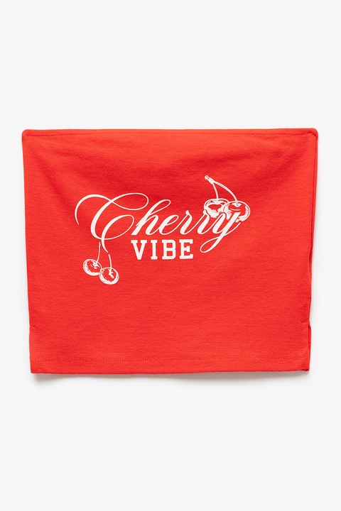 KOTON, Top crop cu imprimeu text Bandeau, Alb/Rosu vermillion, XS