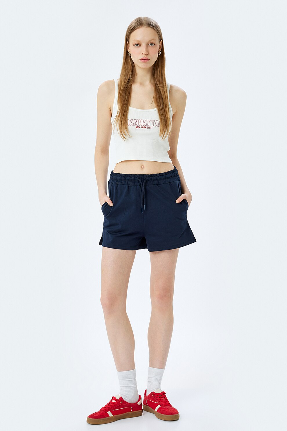 KOTON, Pantaloni scurti cu snur in talie, Bleumarin, S - eMAG.ro