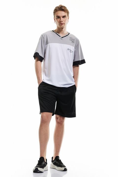 KOTON, Bermude cu insertii contrastante Track, Negru/Gri deschis