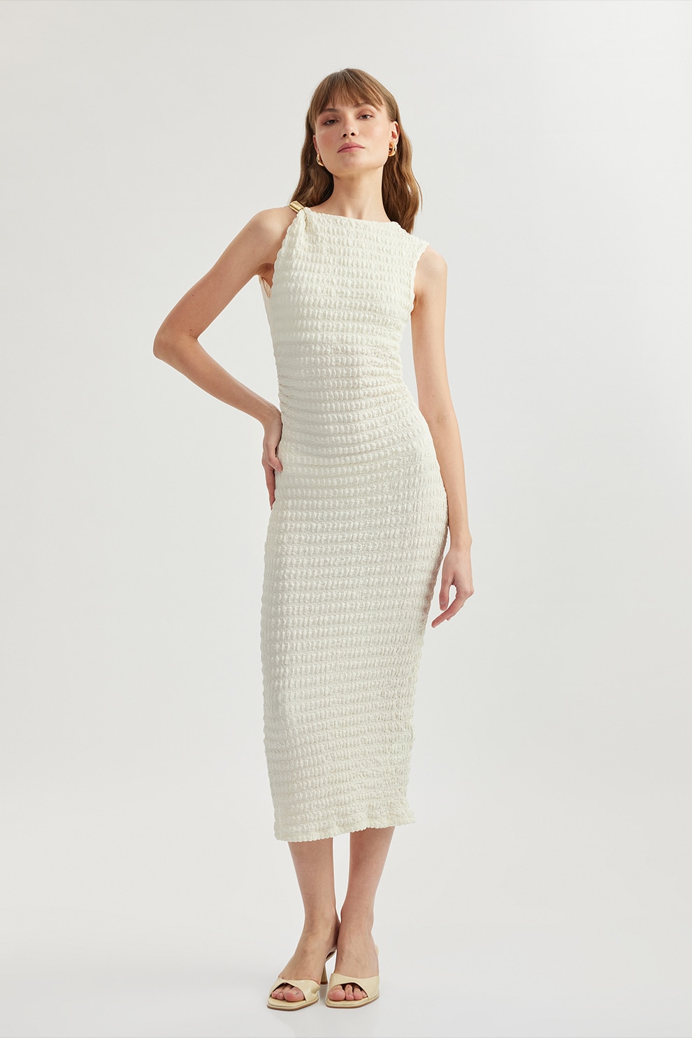 KOTON, Rochie midi texturata, Crem, L