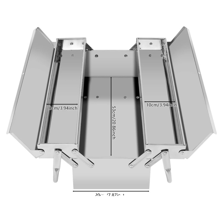 Cutie de unelte, design cu doua niveluri, otel inoxidabil rezistent la rugina, argintie, 2.88kg