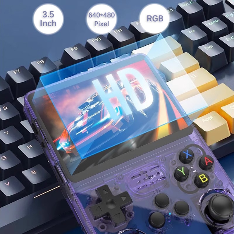 Consola de jocuri portabila JESWO R36S, ecran IPS 3.5 inch, 640x480, 64GB, Violet