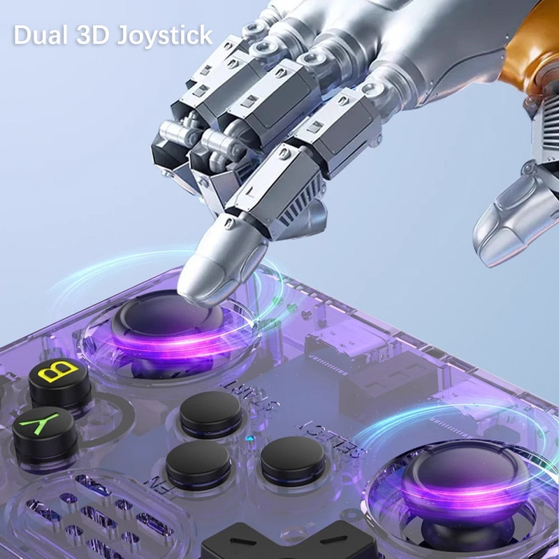 Consolă portabilă retro Bluvista, 3, 5 inci, joystick de înaltă precizie, 64GB, mov transparent