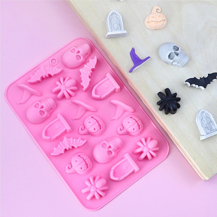 Forme silicon Halloween YANYXR dovleac paianjen bufnita fantoma 3D 10x10cm