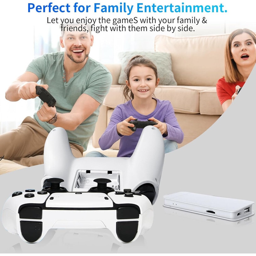 Consola retro portabila, JESWO, stick de gaming wireless, 16GB, iesire 4K HDMI, alb/negru, set cu 2 gamepad-uri