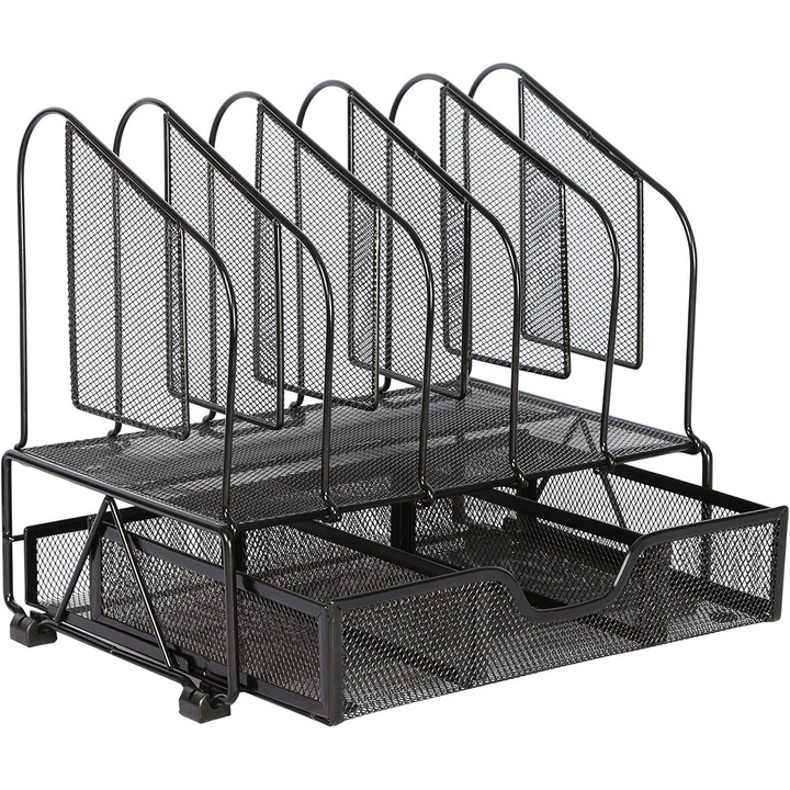 Suport articole birou Enforose, organizator de birou, design compact, cadru din otel, pentru documente A4