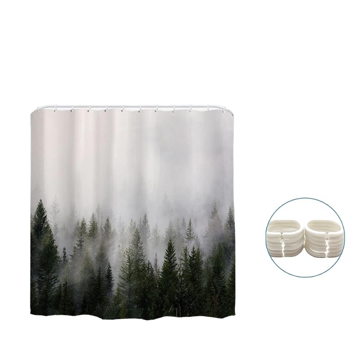 Perdea de dus Enforose, Poliester, 100x170 cm, Alb/Verde