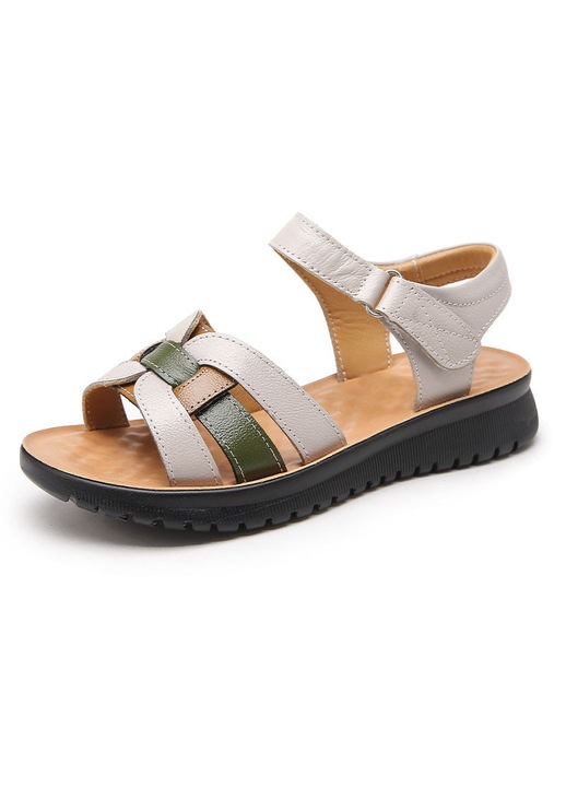 Sandale dama Garsonal, piele naturala, talpa joasa, multicolor, Alb crem