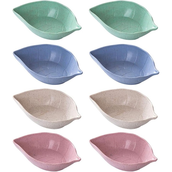 Set 8 farfurioare in forma de inima si frunza, Enforose, pentru sos de soia, utilizare multifunctionala, verde, 10x10cm