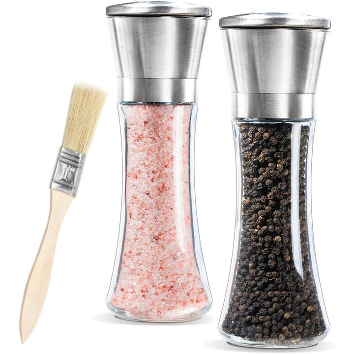 Комплект мелачки за подправки Enforose, неръждаема стомана, регулируем керамичен ротор, херметичен капак, 2 броя