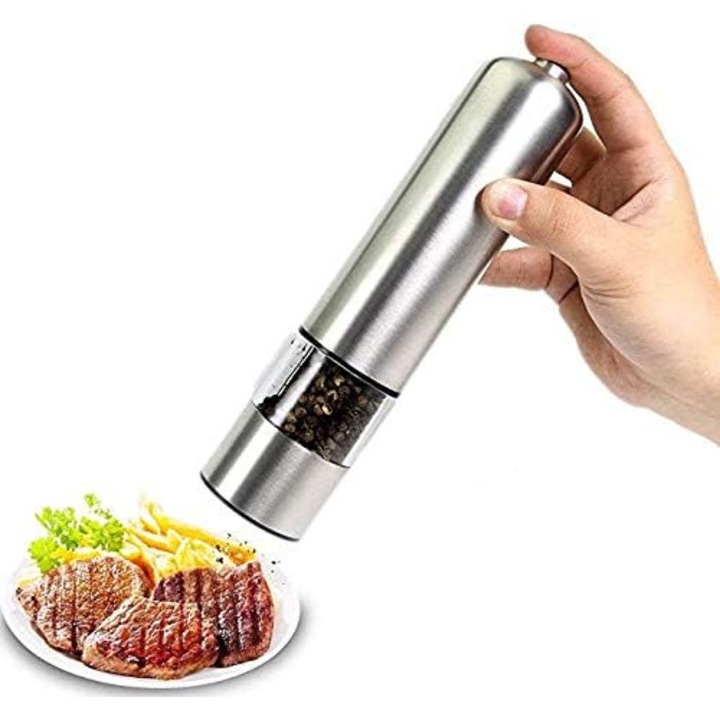 Rasnita electrica pentru condimente Enforose, inox, design usor de curatat, cu indicator LED, functionare cu baterii