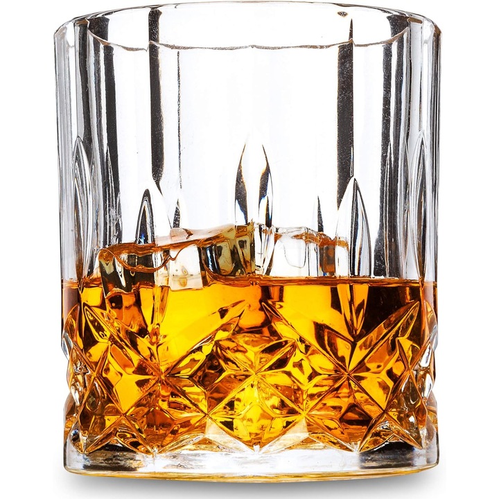 Set de 4 pahare din cristal fara plumb, Enforose, 300ml, baza grea, rezistente la masina de spalat.