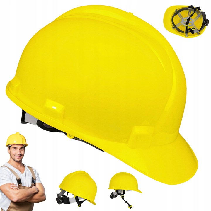 Munkavédelmi sisak, sárga, HDPE, állítható 53-62 cm, 4 pontos