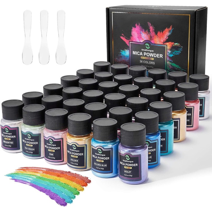 Set pigmenti pudra de mica, 36 de culori x 10 g, aditiv pulbere multifunctional pentru rasina epoxidica, machiaj, sapun, lac de unghii, lumanari, slime