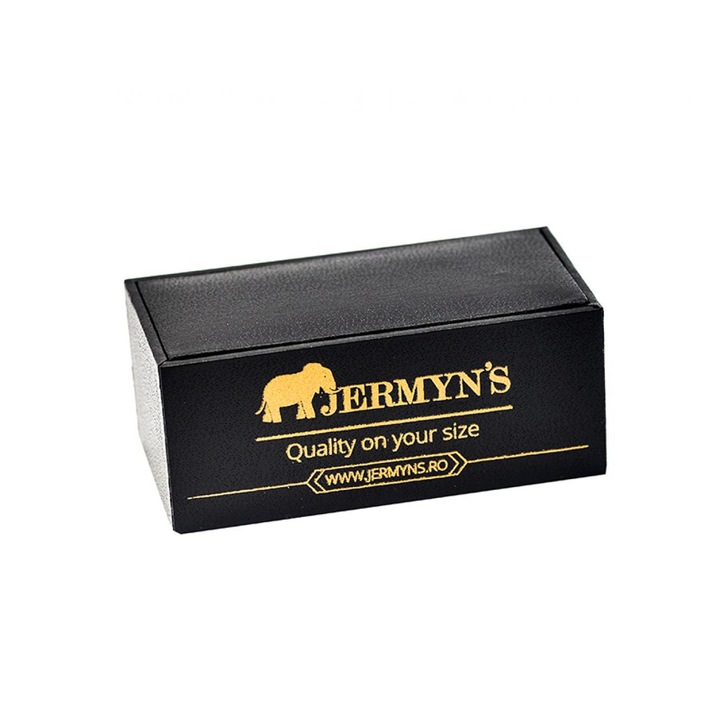 Butoni de camasa argintii rotunzi unisex cu piatra neagra onix - JERMYN'S