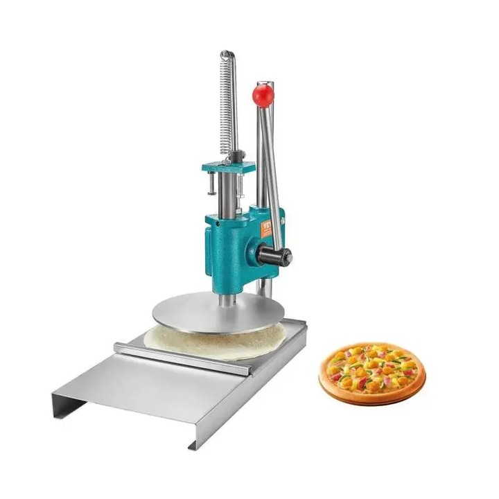Pizzatészta-prés, kézi prés, rozsdamentes acél, 24 cm átmérő, ezüst