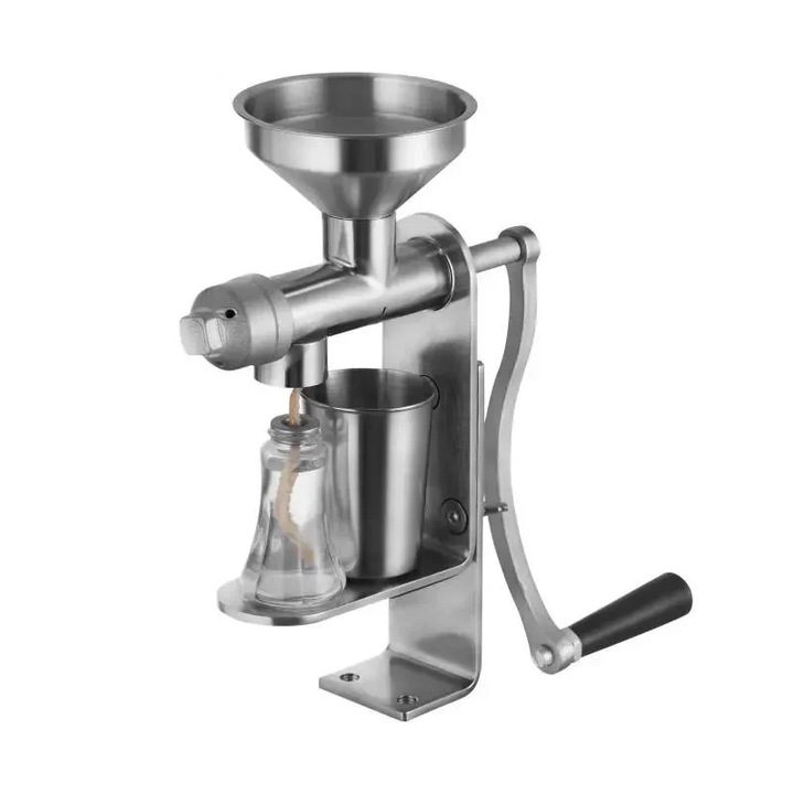 Kézi olajprés, rozsdamentes acél olajkivonó, levehető prés, könnyen tisztítható, ezüst