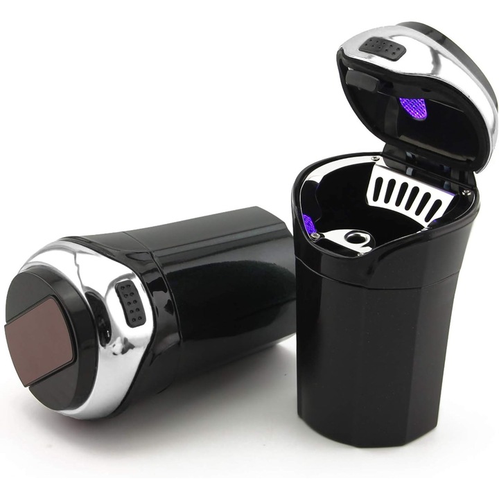 Пепелник за кола Enforose, от неръждаема стомана, със синя LED подсветка, разглобяем дизайн, компактен