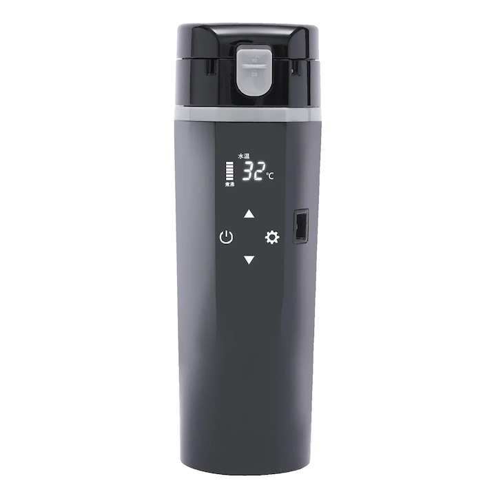 Elektromos autós fűtőbögre, 500 ml-es űrtartalom, 12-24V, fekete, intelligens hőmérséklet-szabályozással