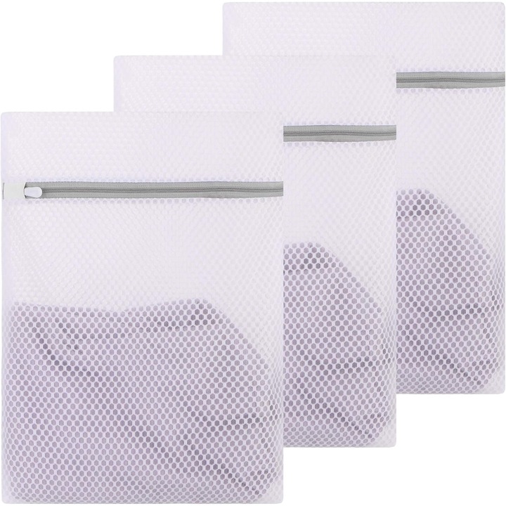 Geanta de spalat pentru delicate, Enforose, plasa tip fagure, material durabil, fermoar de siguranta