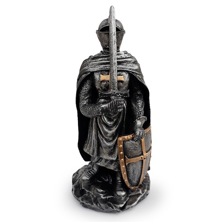 Statueta din rasina reprezentand un soldat in armura cu scut M2, 11x24 cm