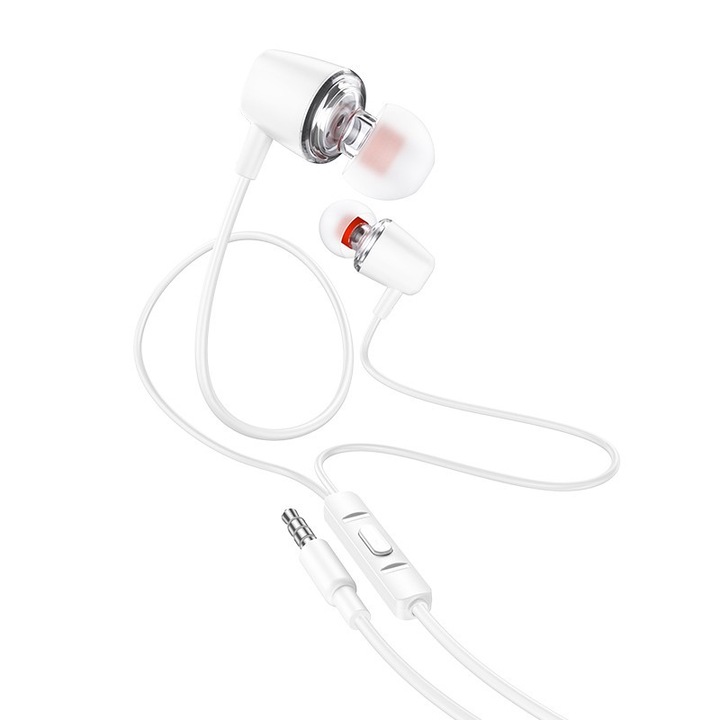 Casti universale Hoco M107 Discoverer, hands-free, 3.5mm, albe, 1.2m