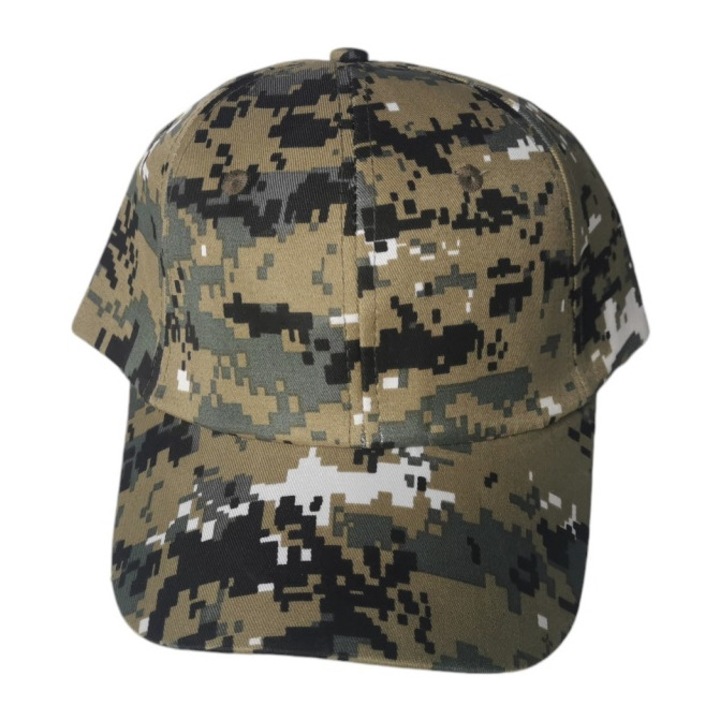 Sapca de soare unisex, AZOZA, model camuflaj marunt, marime universala, Verde masliniu