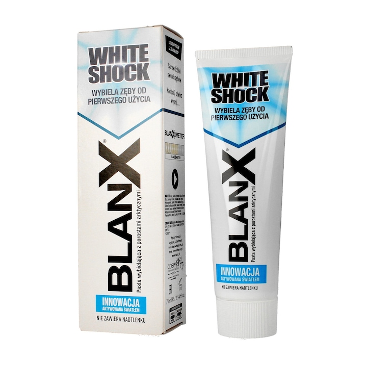 Blanx White Shock fogkrém, 75ml, ActiluX-szal, peroxidmentes, biztonságos az íny számára