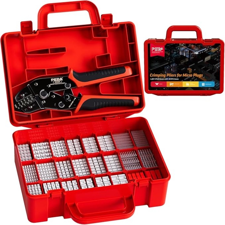 Set cleste sertizare, cu 24 tipuri conector JST-PH 2,0 mm cu 2/3/4/5/6/7 pini si mufa JST-SYP de 2,5 mm, clesti de sertizare cu clichet 0,03-0,5 mm² pentru 2,0 mm/ 2,5 mm/ 2,54 mm/ 3,0 mm Dupont, JST, KF2510, Molex, TE