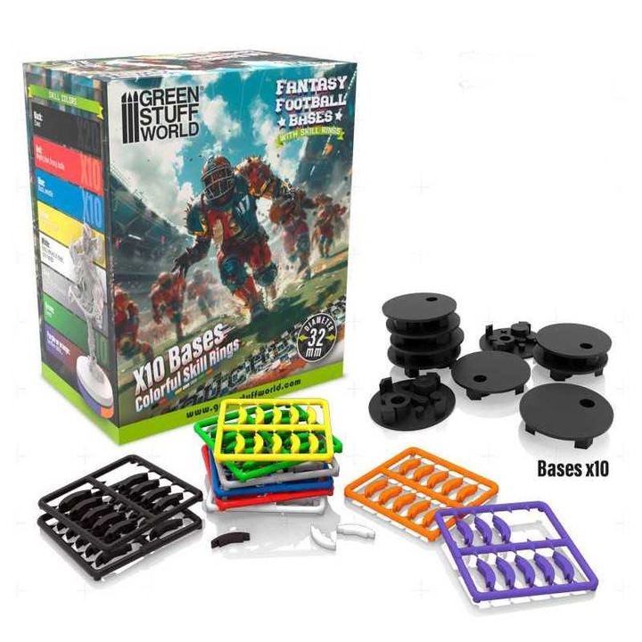 Blood Bowl játék kiegészítők, 32 mm-es talpak ügyességi gyűrűkkel, Green Stuff World, többszínű