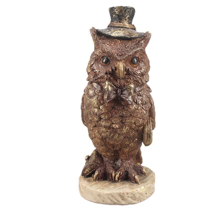 Bagoly figura, barna polirezin, 7x6x14 cm
