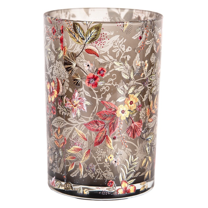 Suport lumanare sticla multicolor Flowers 12x18 cm