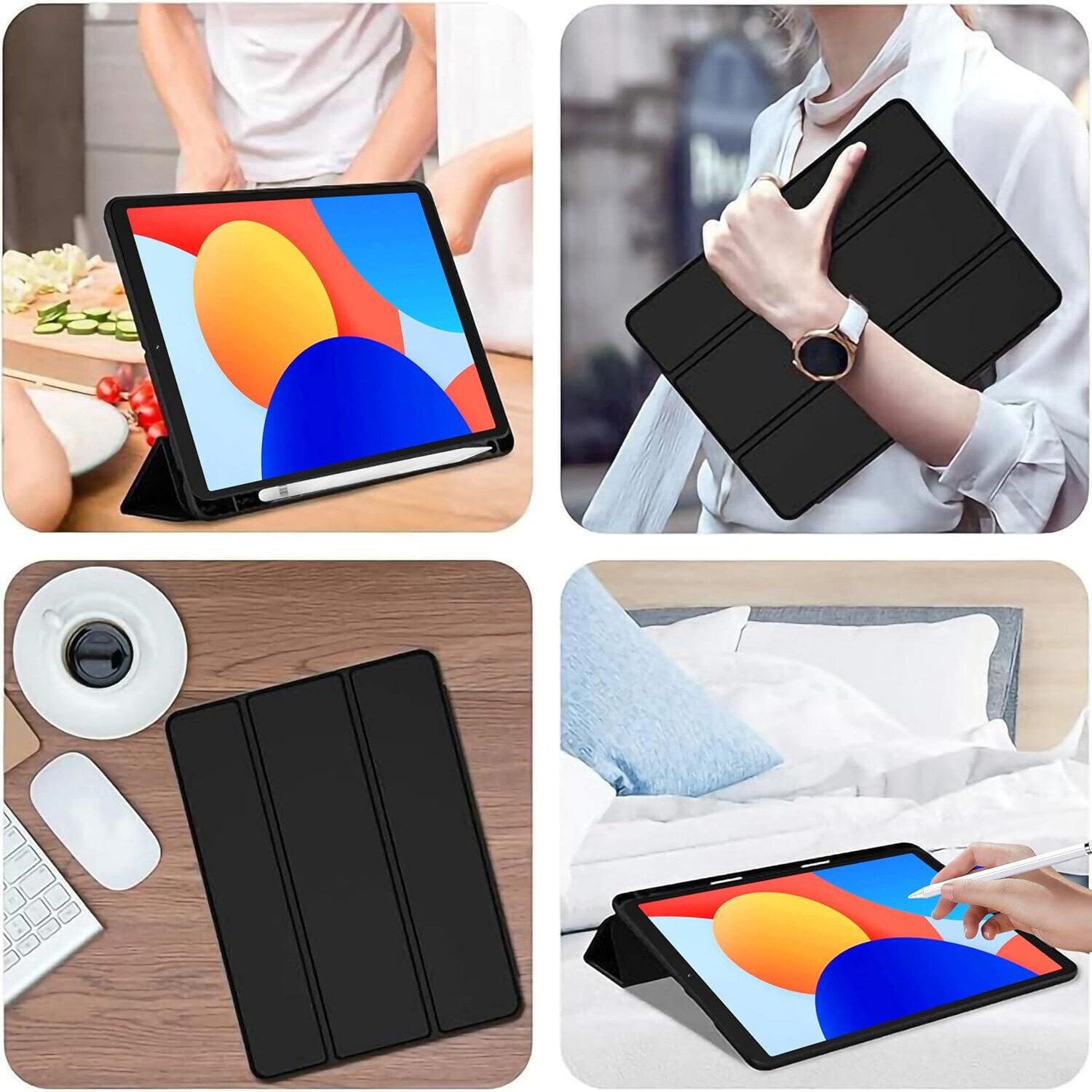 Husa pentru Xiaomi Redmi Pad SE 8.7 Soft Shell cu functie wake-up/sleep si compartiment pentru stylus tip stand - Negru
