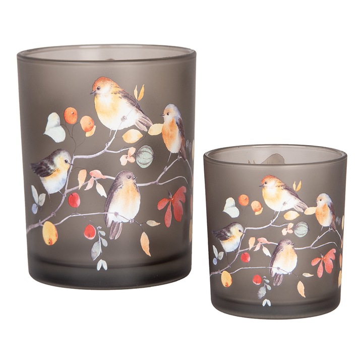 Set 2 suporturi lumanari sticla multicolora 7x8 cm, 10x13 cm