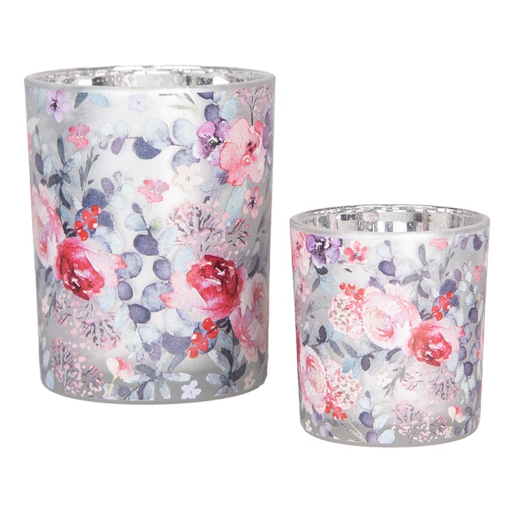 Set 2 suporturi lumanari Summer sticla 7x8 cm, 10x13 cm