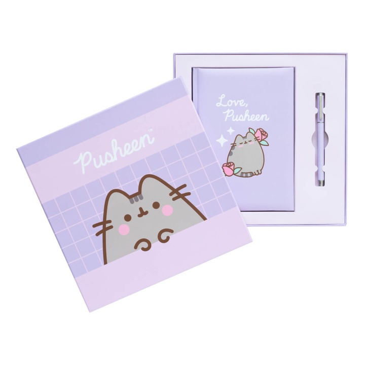 Set caiet A5 si stilou Pusheen Moments, 192 pagini, cutie decorativa 26.5x26.5x2.5cm