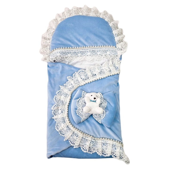 Port bebe elegant pentru botez de culoare bleu, varsta 6-9 luni