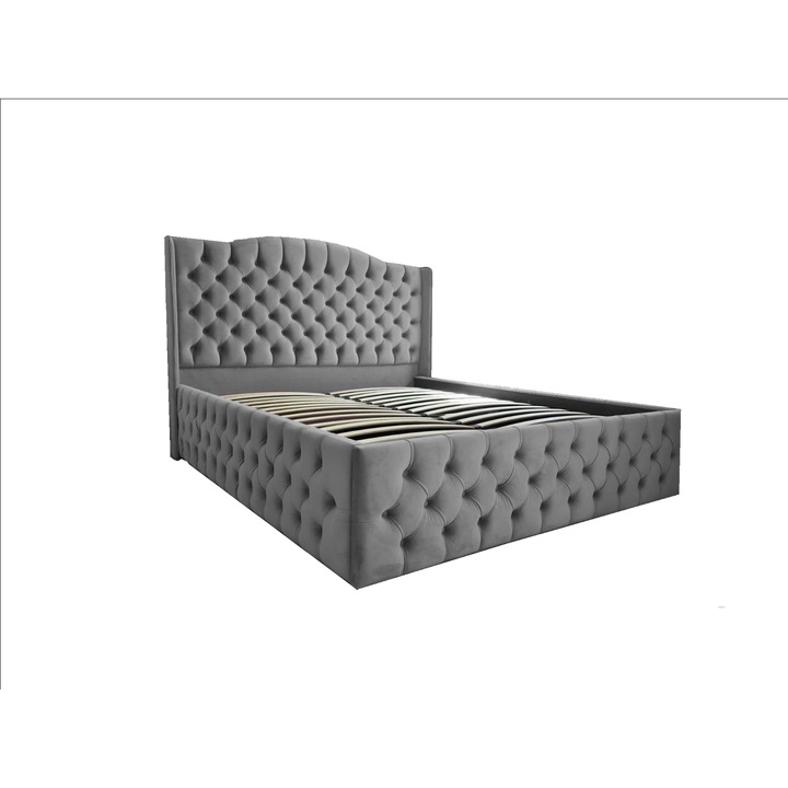 Pat Olimp Select tapitat 180/200 cu somiera rabatabila si spatiu depozitare gri pal