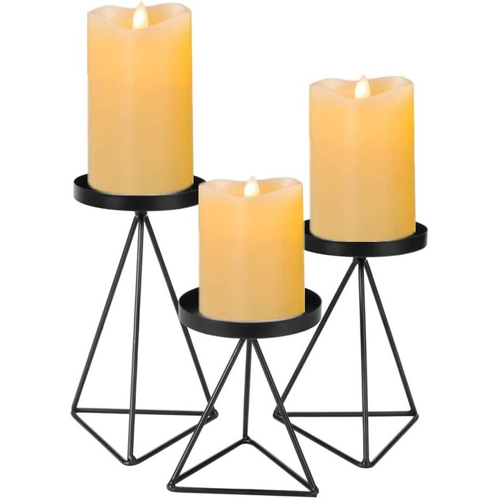 Поставки за свещи, Enforose, комплект от 3 броя, геометричен дизайн, метален, устойчив на ръжда