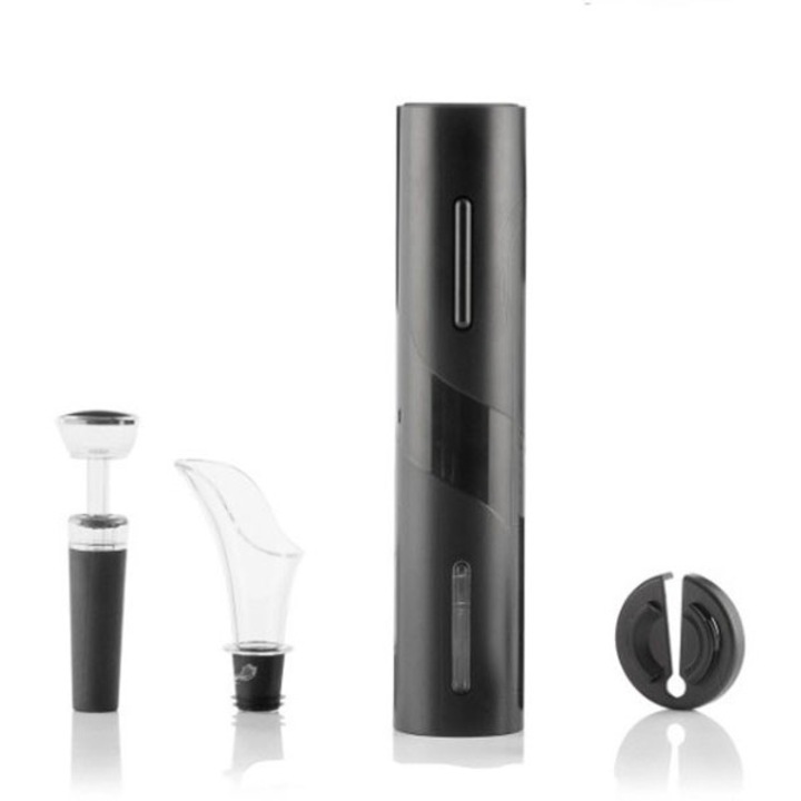 Elektromos dugóhúzó készlet borosüveg nyitáshoz, 3 db, elemes, automata, többfunkciós, fekete, dugós, vágó és modern csepegtető