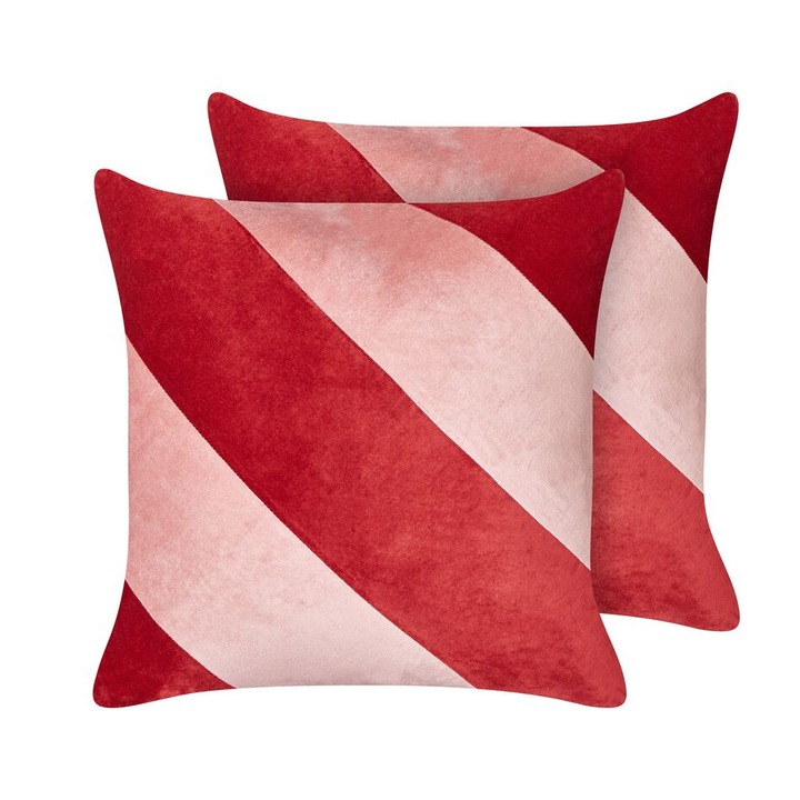 Set de 2 perne din catifea rosie si roz 45 x 45 cm Boronia