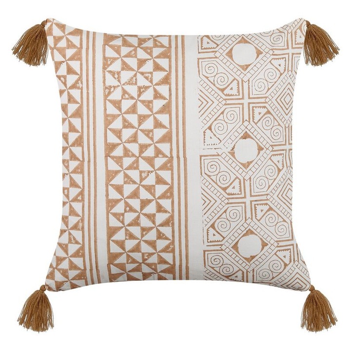 Perna din bumbac maro deschis si alb 45 x 45 cm Malus