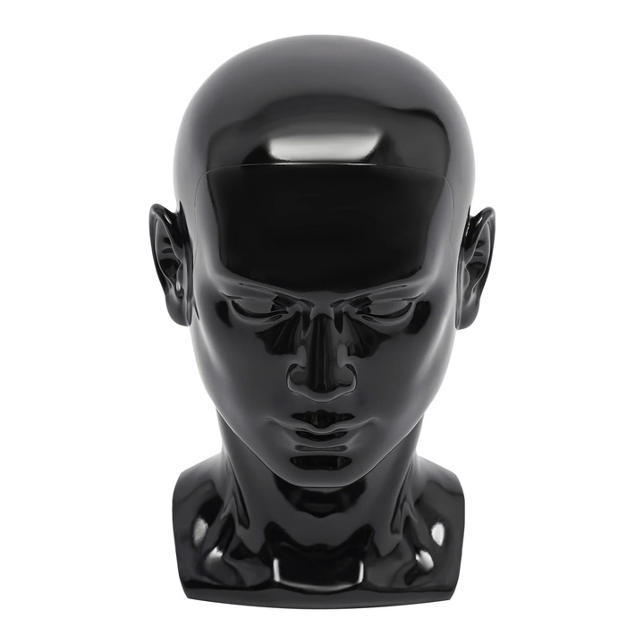 Cap manechin barbat, model cap, plastic PVC, inaltime 30 cm, suport casti, palarii si bijuterii, negru