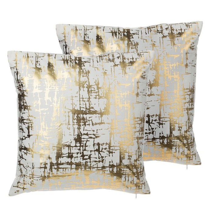 Set de 2 perne alb si auriu cu motiv abstract 45 x 45 cm Gardenia