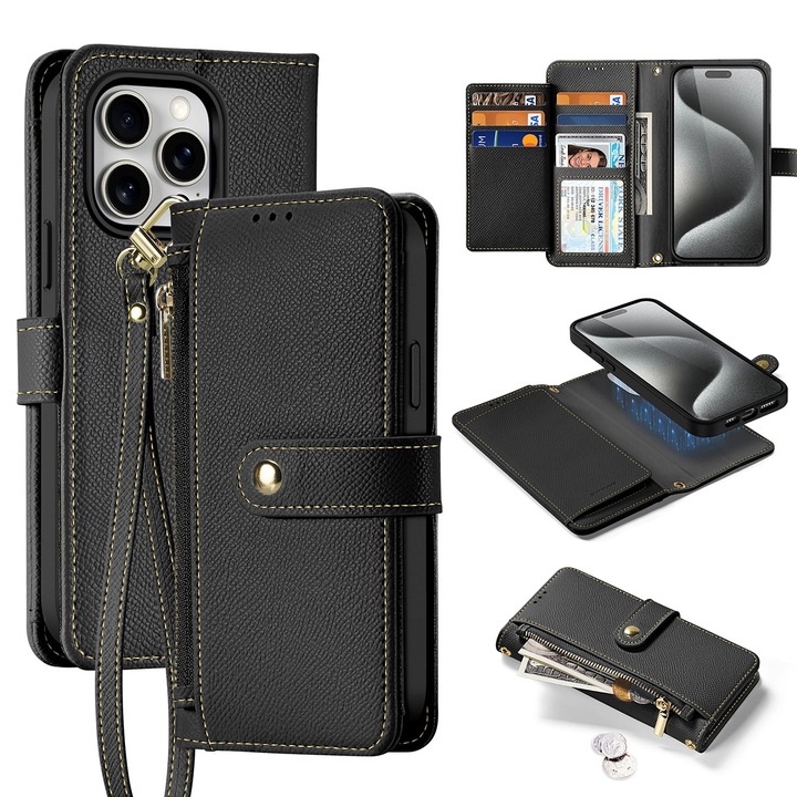 Husa DuxDucis Lawa Leather MagSafe compatibila cu iPhone 15 Pro Max Black