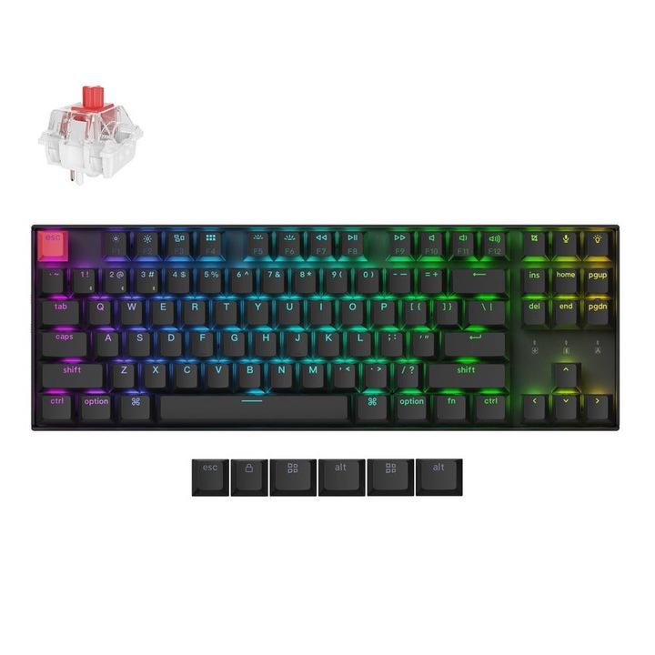 Tastatura mecanica wireless, Keychron K8 V2, iluminare RGB, negru