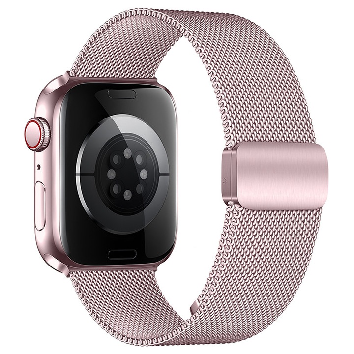 DaDen WA26 Milanese Szíj Apple Watch 42/44/45/49mm, Dupla mágneses záródás, Fém anyag, Rose