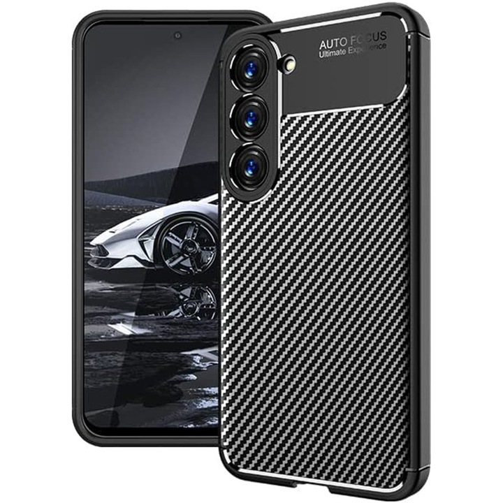 Husa de protectie pentru Samsung Galaxy S23 FE, AutoFocus, Fibra de carbon, Negru