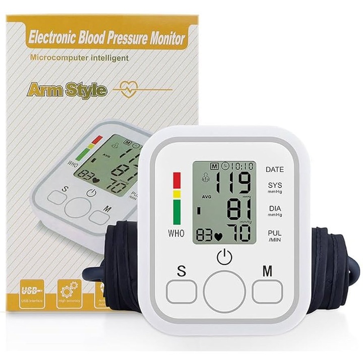 Tensiometru electronic de brat Smartix, Afisaj digital, Complet automat